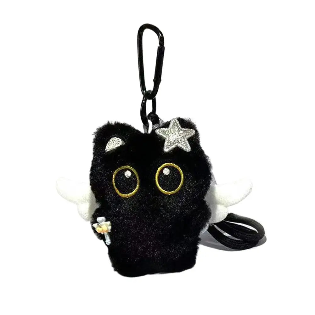 Cute Plush Black Cat Doll Toy Keychain Bag Pendant Charms Car Keyring Accessories For Women Couples Gift - B