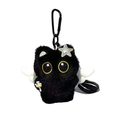 Cute Plush Black Cat Doll Toy Keychain Bag Pendant Charms Car Keyring Accessories For Women Couples Gift - B