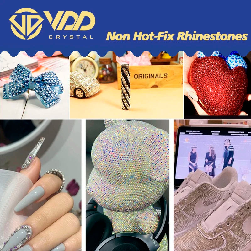 VDD SS4-SS20 Mix Size Clear Crystal Non-Hotfix Gold FlatBack Rhinestones Decorations DIY Glitter Stones 3D Nail Art Accessori