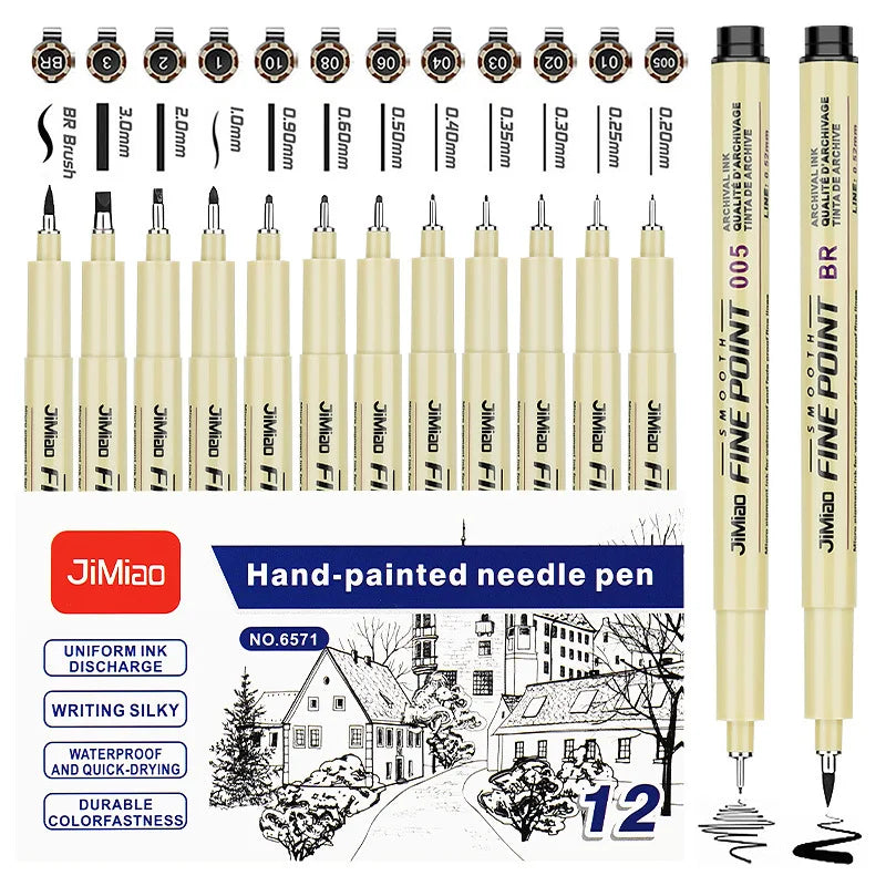 Professional 6/12pc Manga Art Marker Set Fine Line Sketch Pens for Drawing Illustration & Calligraphy Artist School Supplies 