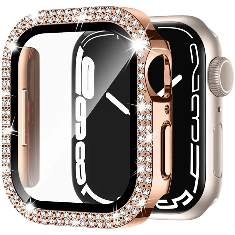 Glass+Diamond Cover For Apple watch case 46mm 40mm 44mm 41mm 42mm 45mm Bling Bumper Protector iWatch Series 11 10 9 SE 7 8 ca