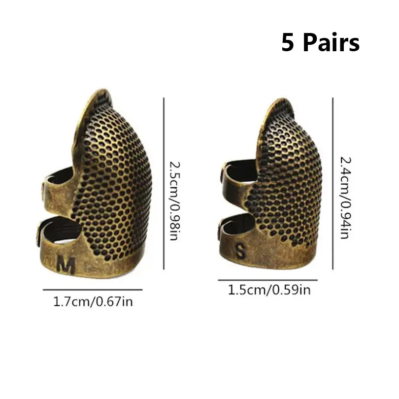 2PCS Vintage Adjustable Thimble Hand Sewing Thimble Ring Home Non-Slip Needle Press Finger Sleeve - Bronze 5 pairs