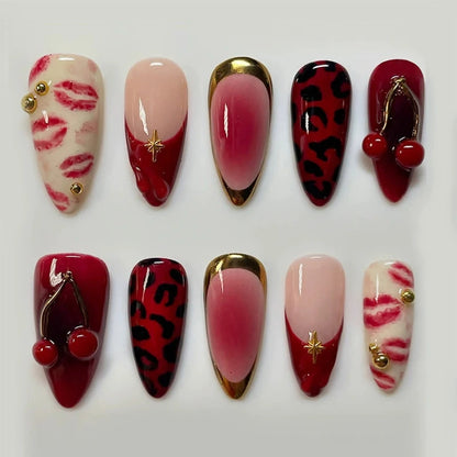 24Pcs Short Round Almond Lovely False Nails Full Cover Fresh Cartoon Fruit Pattern Designs Wearing Nails Art French Summer Na