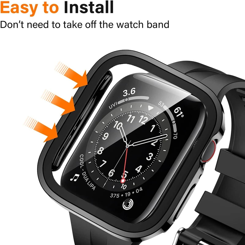 Glass+Case for Apple Watch 42 46mm 45mm 41 49 44mm 40 Mm Straight Edge Screen Protector Cover Case iWatch SE 6 7 8 9 10 11 Ul