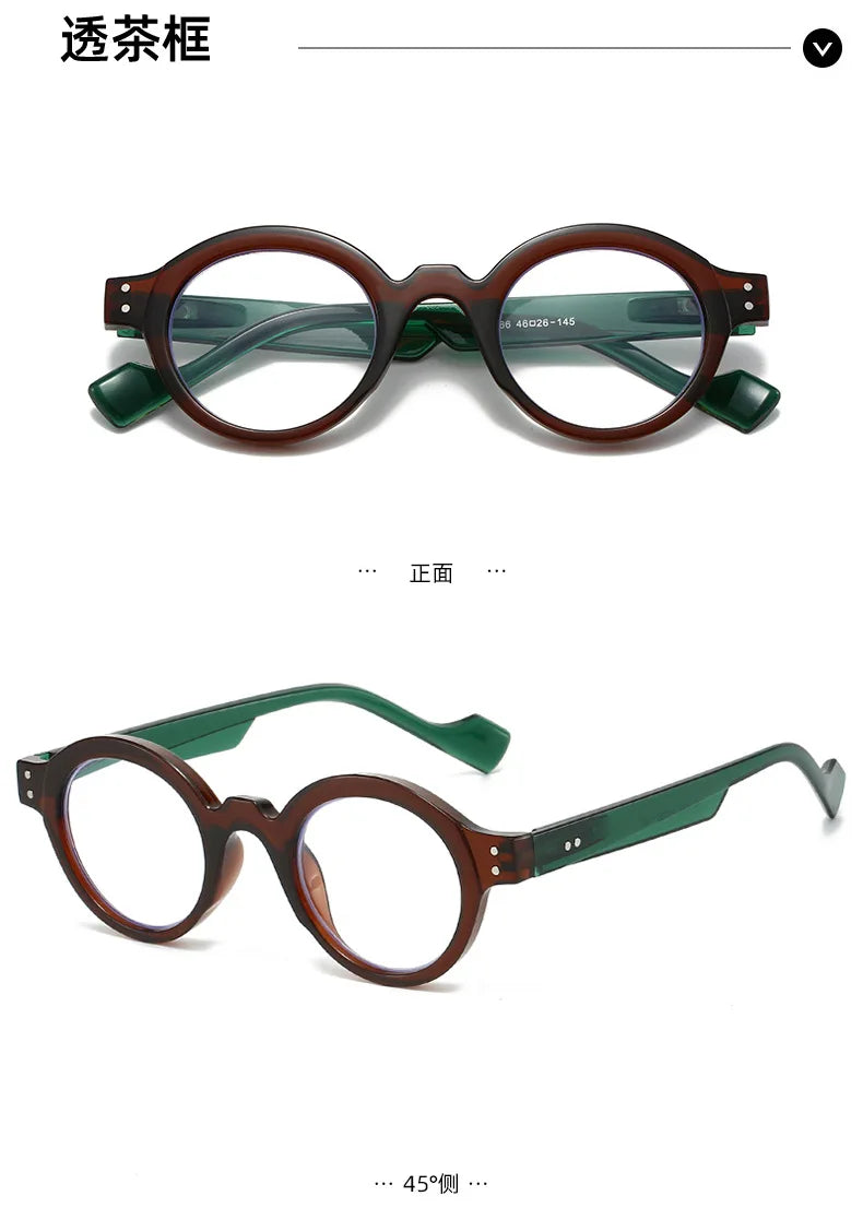 Retro Round Frame Fashionable Reading Glasses Made of Ultra Light Resin, Suitable for Both Men and Women