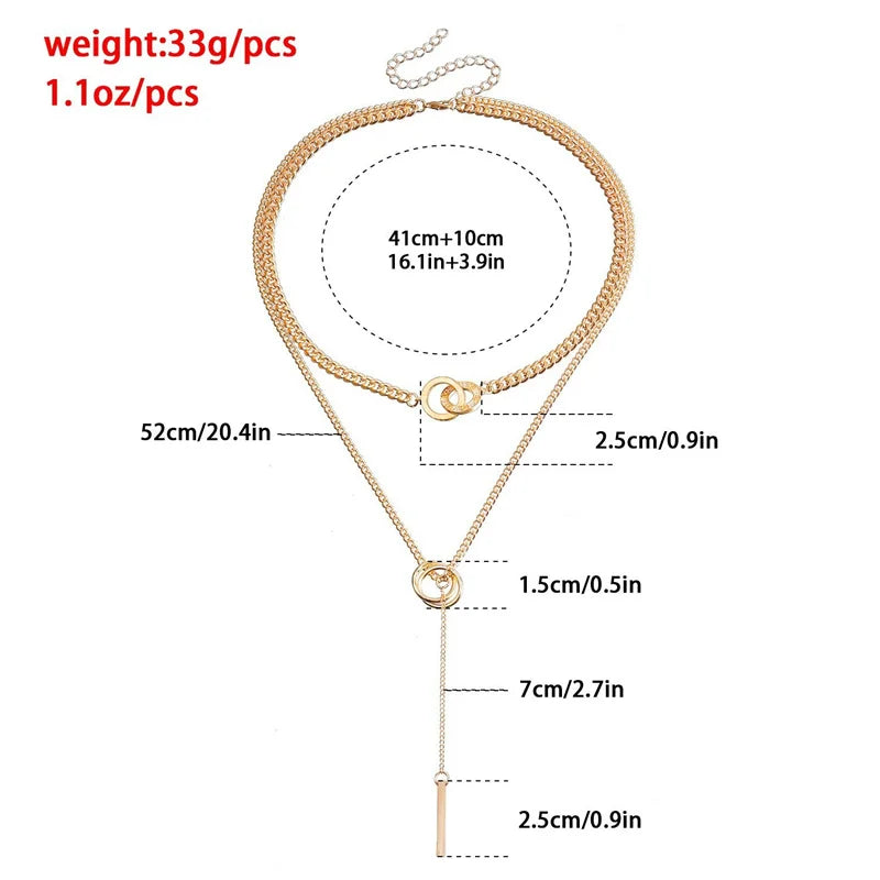 Golden Plated Lariat Necklace for Women Fashion Double Laryered Long Chain Drop Pendant Choker Necklaces Fashion Gifts
