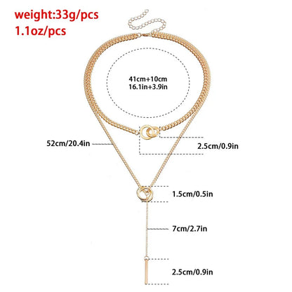 Golden Plated Lariat Necklace for Women Fashion Double Laryered Long Chain Drop Pendant Choker Necklaces Fashion Gifts