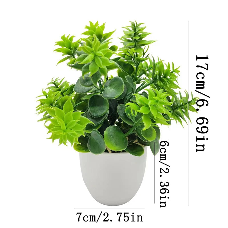 Artificial Bonsai Plant Window Sill Office Table Desktop Decoration Plastic Fake Plant Potted Home Decor - Eucalyptus flowers