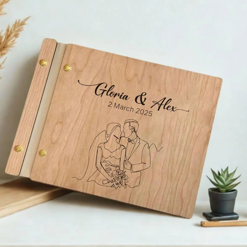 Custom Guest Book Wedding Wooden Memorial Book Mr & Mrs Signing Book Engagement Party Decor Personalized Gift Photo Album