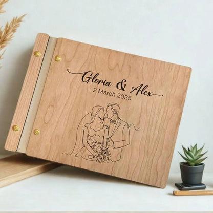 Custom Guest Book Wedding Wooden Memorial Book Mr & Mrs Signing Book Engagement Party Decor Personalized Gift Photo Album