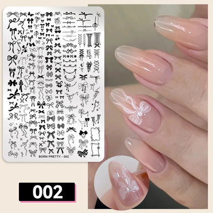 BORN PRETTY Classic Plaid French Nail Stamping Plates Easy Design Flower Leaves Nail Printing Stencil Floral Line Stamp Templ