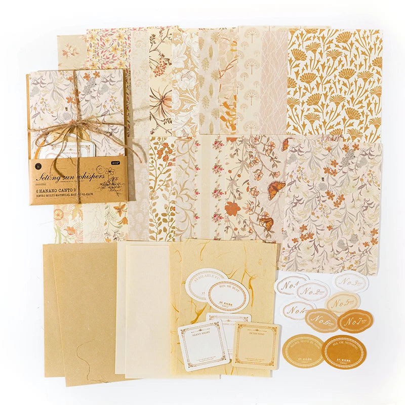 40Pcs Floral Handmade Paper Mix Material Junk Journal Planner Scrapbooking Vintage Decorative Collage DIY Craft Background Pa