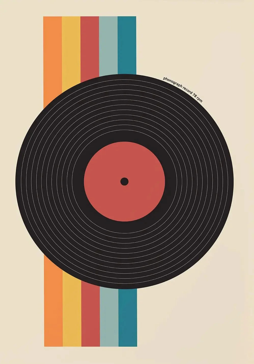 Retro Vinyl Record Print Mid Century Music Minimal Pastel Poster Colorful Wall Art Trendy Minimalist Turntable Home Room Deco