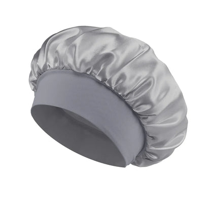 Women Satin Bonnet Hair Bonnet for Sleeping Hair Care Silk Bonnets Solid Wide-brimmed Sleeping Hat with Elastic Soft Band - g