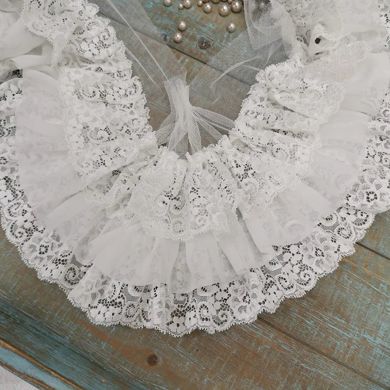 10CM Wide Three Layers Pleated Chiffon Fabric Embroidery Fringe Ribbon Lace Collar Ruffle Trim DIY Apparel Curtains Sewing De
