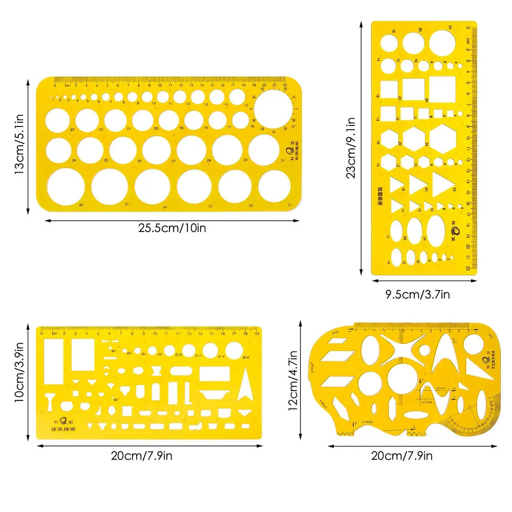 9-Pack Architectural Stencils, Technical Drawing Stencils, French Curve and Stencil Ruler Set, Student Office Drawing Stencil
