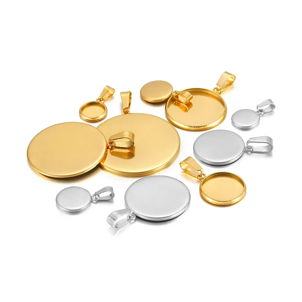 10pcs Stainless Steel 6-30mm Cabochon Cameo Base Settings Round Bezel Blank Tray for DIY Handmade Jewelry Charm Making