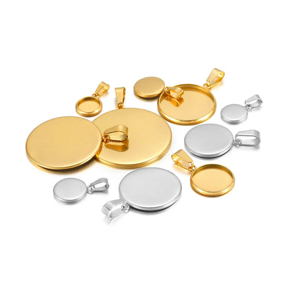 10pcs Stainless Steel 6-30mm Cabochon Cameo Base Settings Round Bezel Blank Tray for DIY Handmade Jewelry Charm Making
