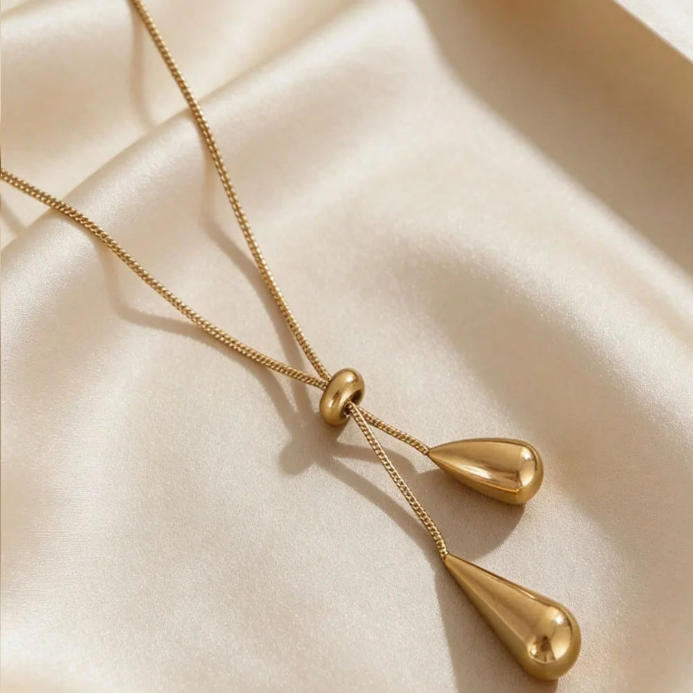 1pc legant Gold Water Drop Lariat Necklace for Women, Adjustable Y-shaped Pendant Necklace,