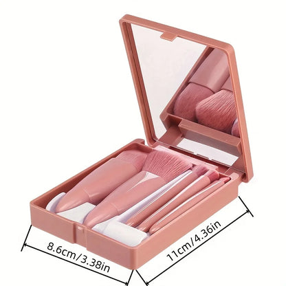 5Pcs Portable Makeup Brush Set With Mirror - Foldable Travel Kit ，Mini Makeup Brush Set Travel Makeup Brush Set