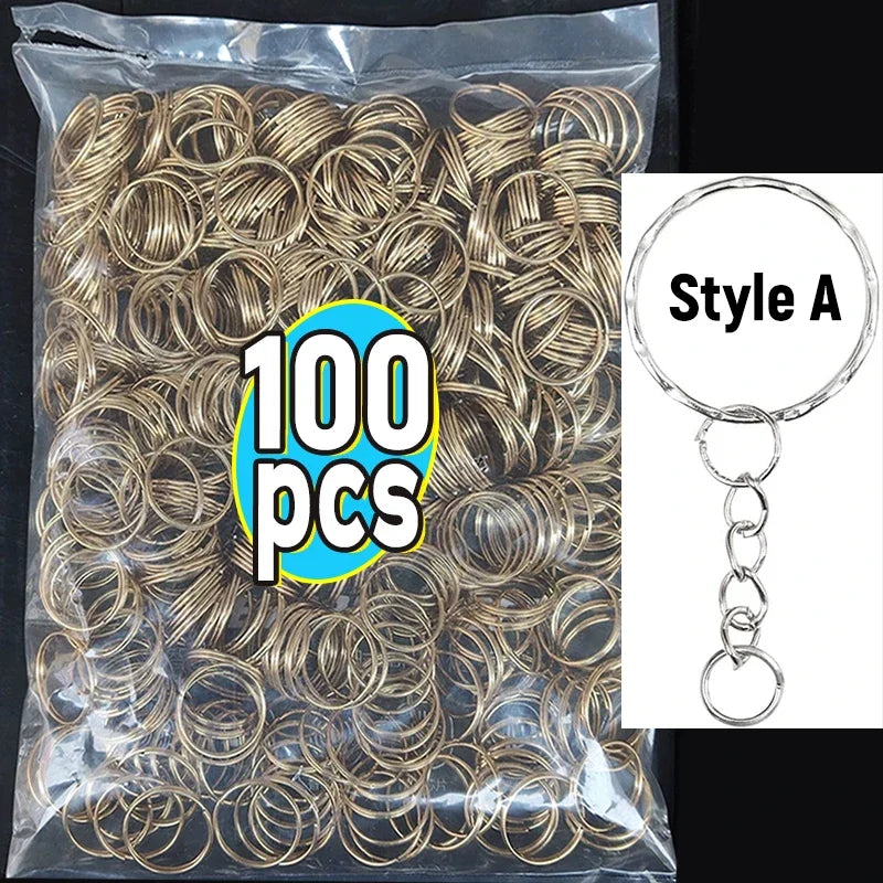50/100pcs Stainless Steel Metal Blank Keyring Keychain Split Rings DIY Keyfob Keys Ring Lobster Clasp Key Pendant Chains Buck