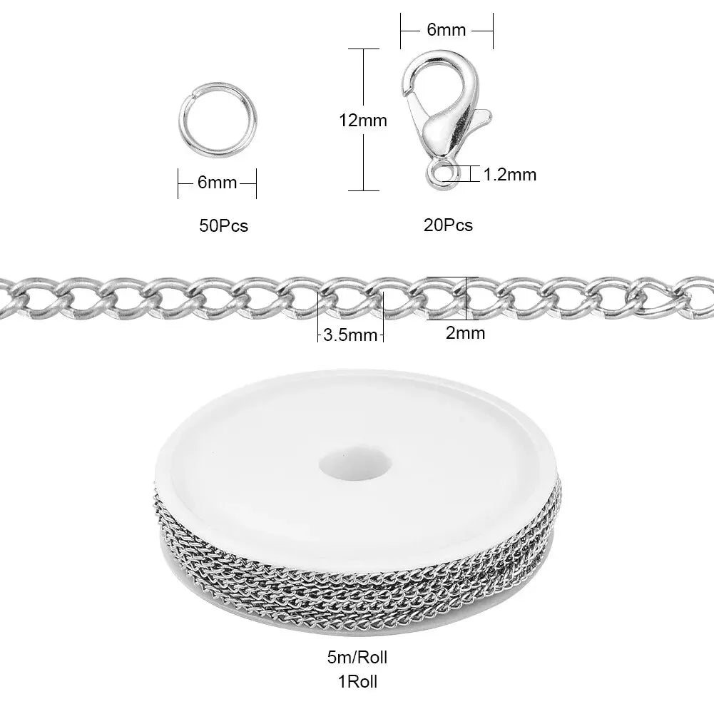 5M Chains Jewelry Making Supplies, Cable Link Chains For Making Jewelry Necklace Earring Bracelet Findings DIY Craft Kit - Wh