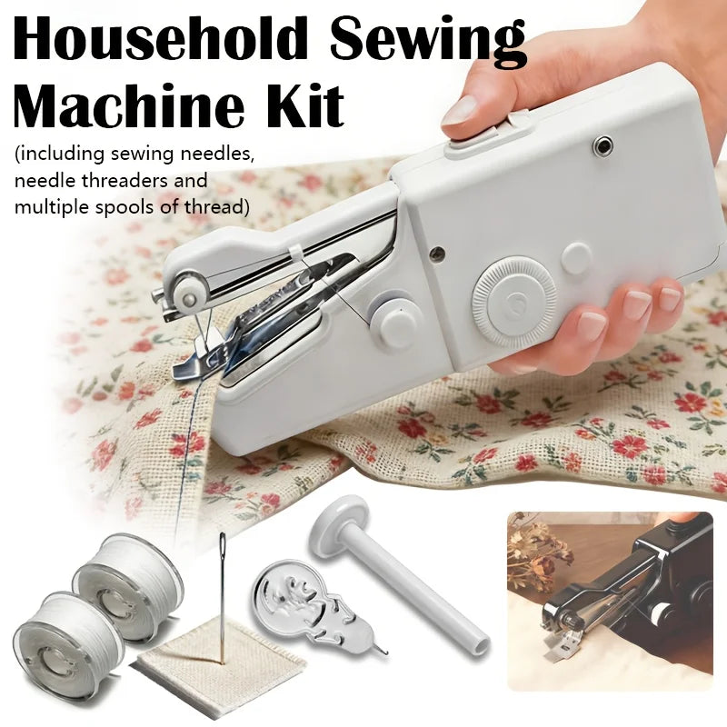 Portable Handheld Sewing Kit – Battery-Powered Fast Sewing for Fabric & Clothes, Includes Needle, Threader, Spools & Samples