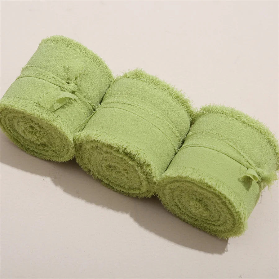 3 Roll/set 5m Frayed Edged Satin Handmade Chiffon Silk Ribbon For Wedding Invitation Bouquets Birthday Party DIY Decoration G
