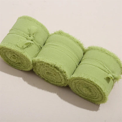 3 Roll/set 5m Frayed Edged Satin Handmade Chiffon Silk Ribbon For Wedding Invitation Bouquets Birthday Party DIY Decoration G