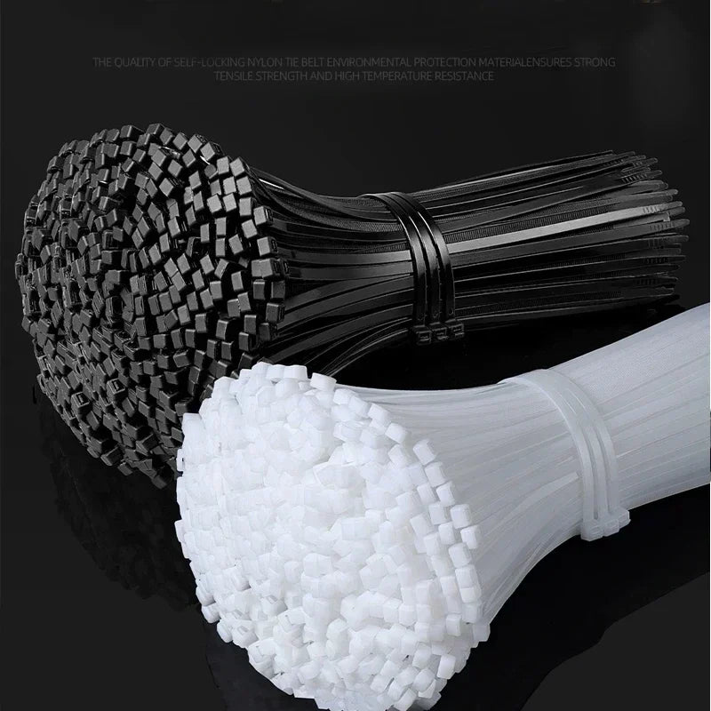 1000/100Pcs Nylon Cable Ties Self-locking Cord Ties Straps Adjustable Cables Fastening Loop Home Office Wire Zip Ties