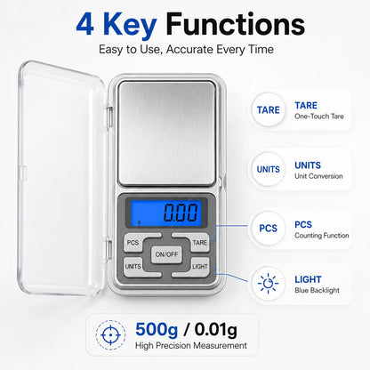 High Precision Mini Pocket Scale 500g/0.01g, Portable Digital Jewelry Scale, Accurate Small LCD Weighing Device for Easy Carr