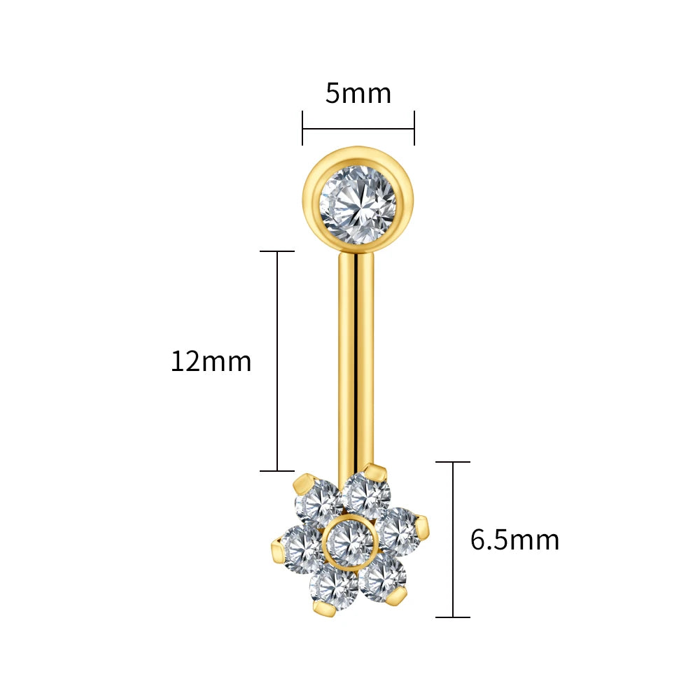 Right Grand ASTM F136 Titanium CZ Flower VCH Piercing 14G L-Bend Barbell Christina Piercing Jewelry - Gold 1.6x12mm