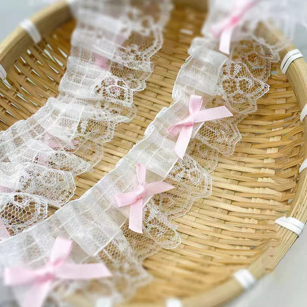 1 Yard Pink Bow Embroidery Lace Fabric Trim DIY Clothing Decoration Accessory 5CM Wide - Style1 White