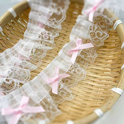 1 Yard Pink Bow Embroidery Lace Fabric Trim DIY Clothing Decoration Accessory 5CM Wide - Style1 White
