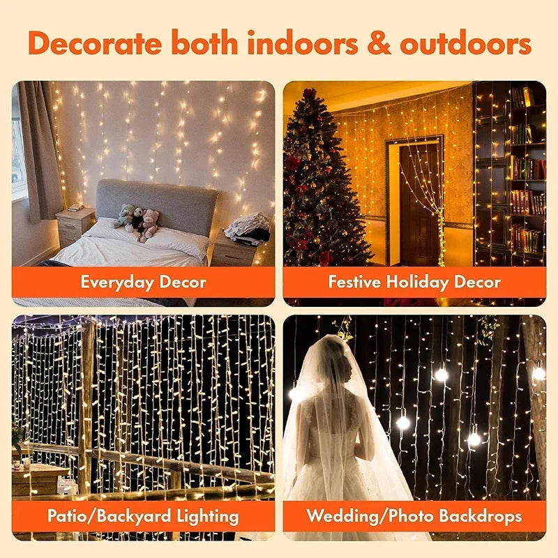 3M LED Curtain String Lights Fairy Decoration USB Holiday Garland Lamp 8 Mode For Home Garden Christmas Party New Year Weddin