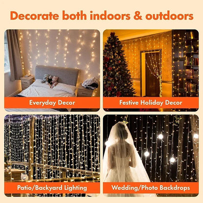 3M LED Curtain String Lights Fairy Decoration USB Holiday Garland Lamp 8 Mode For Home Garden Christmas Party New Year Weddin