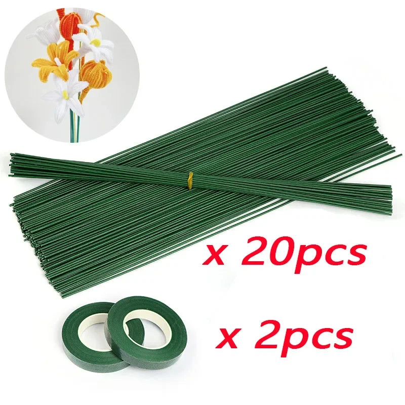 Artificial Flower Stem Wire Flower Pole Rod for diy Chenille Stems Stick Simulation Flower Material With Green Floriculture T
