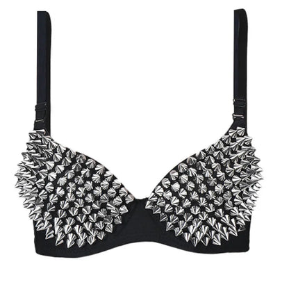 Sexy Rivets Punk Lingerie Underwear,Fashion Metallic Flash Rivet Bra with Wire Free for Women,Nightclub Party Bar Hot Bras