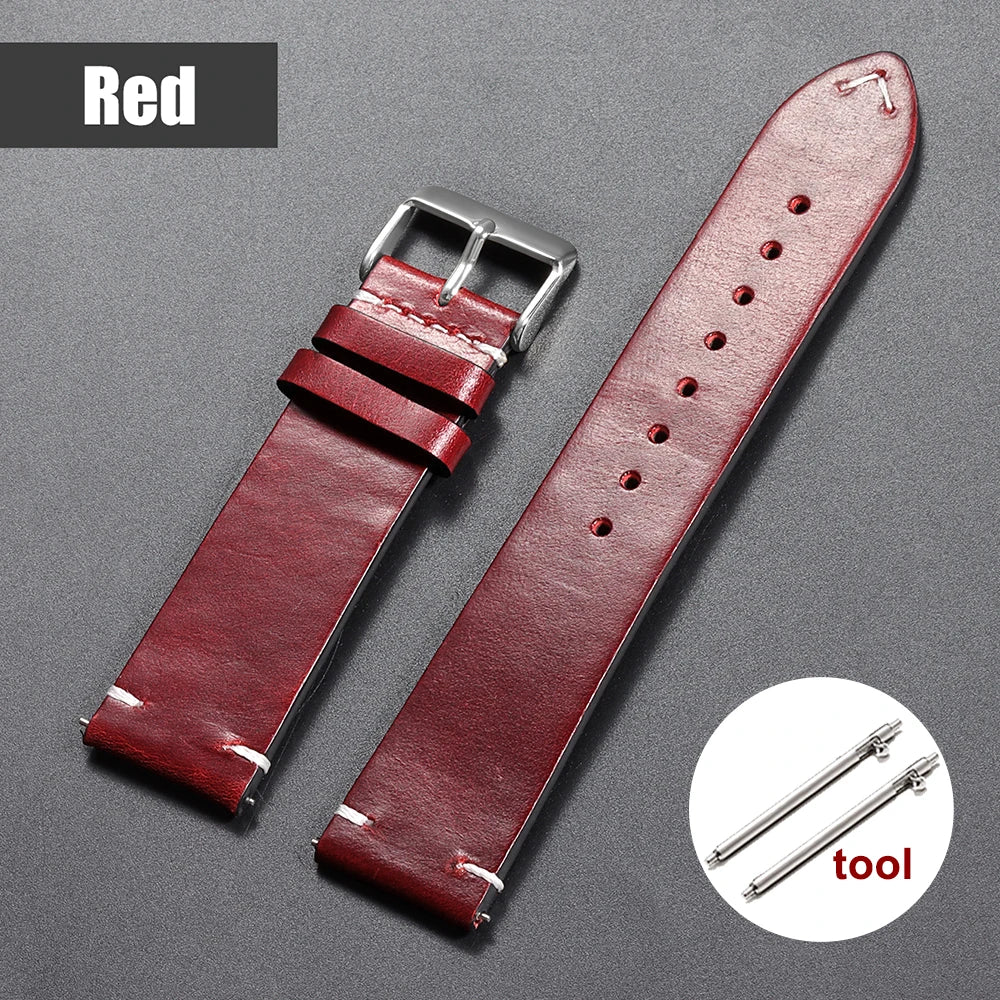 18mm 20mm 22mm Vintage Oil Wax Leather Watchband 19mm 21mm 24mm Universal Stitching Cowhide Strap for Seiko for Omega Watch B