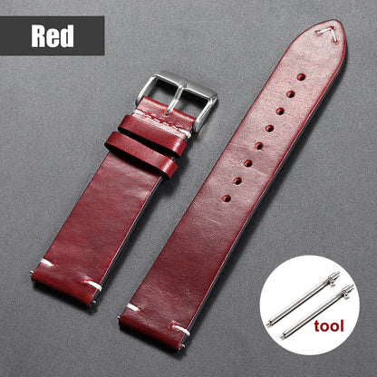 18mm 20mm 22mm Vintage Oil Wax Leather Watchband 19mm 21mm 24mm Universal Stitching Cowhide Strap for Seiko for Omega Watch B