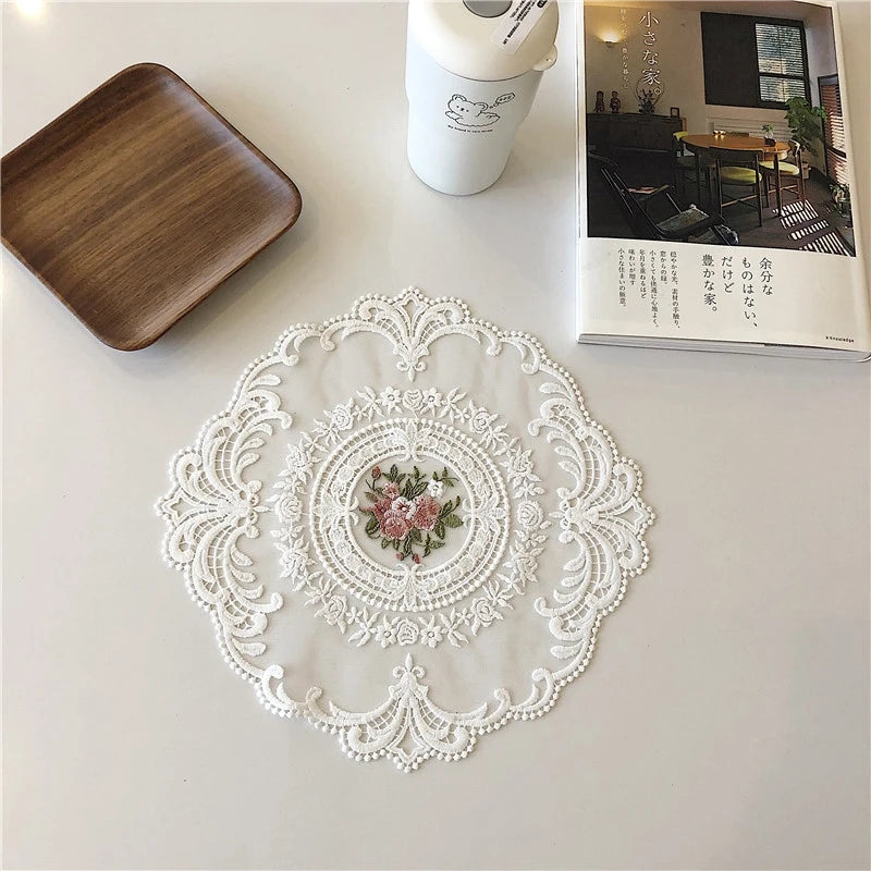 Vintage Lace Coaster Table Cloth Lace Tablecloth Embroidery Placemat Cabinet Furniture Decoration Background Photo Props - S1