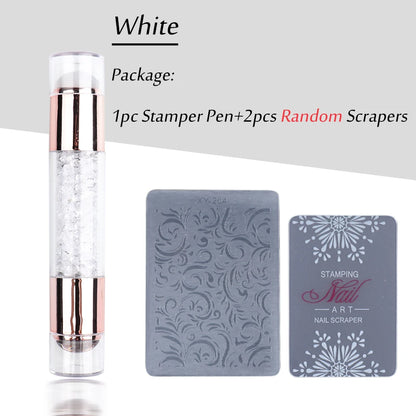 1pc Transparent Silicone Nail Art Stamping Kit French Design For Manicure Plate Stamp Polish Seal Two Side Stamper Scraper To