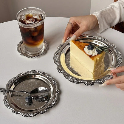 Retro Luxury Silver Plated Plates Cake Dessert Tray High Tea Snack Fruit Dish Jewelry Storage Tabletop Decor Home Hotel Suppl