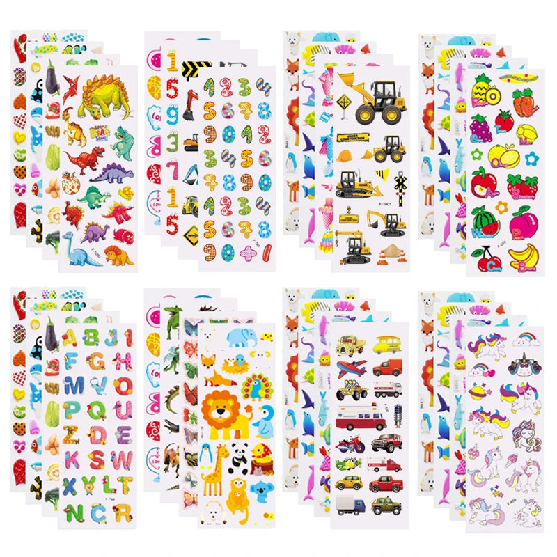 5 Sheets Kids Stickers Puffy Stickers for Children Birthday Christmas New Year Gift for Girl Boy Scrapbooking Cartoon Sticker