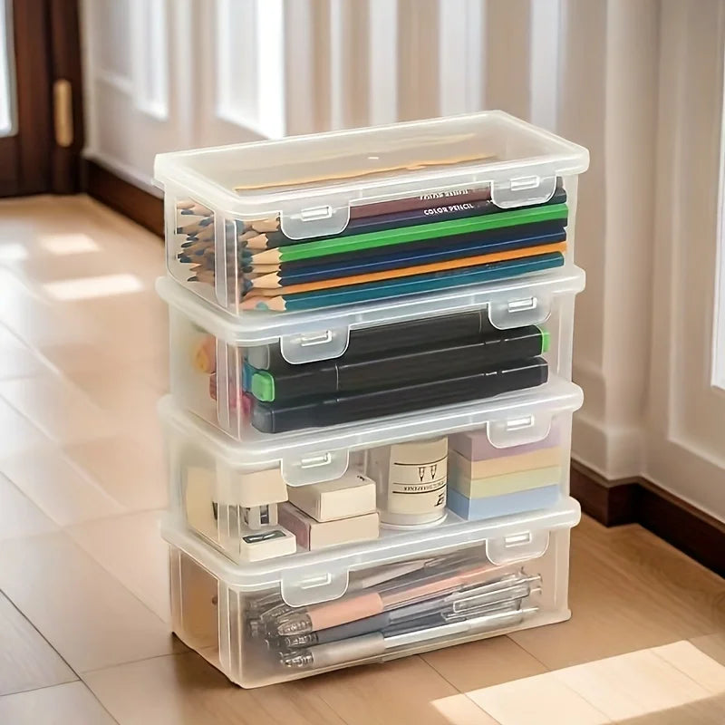 1/4pcs Large Clear Plastic Storage Boxes with Hinged Lids Ideal for Jewellery Ornaments Home Supplies and Office Organization