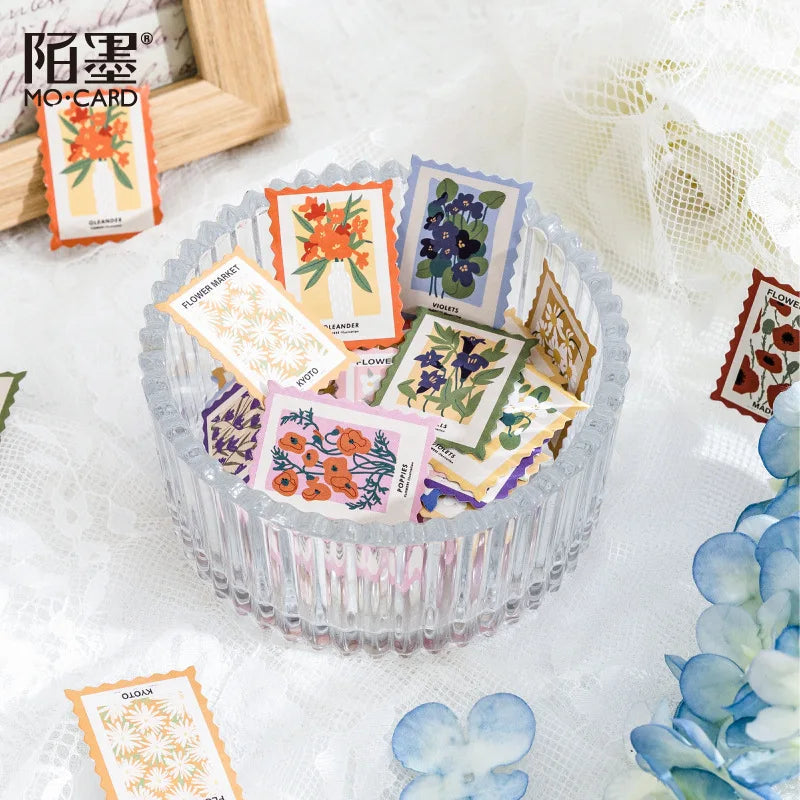 45 Pcs Stamp Style Flower Stickers Set for Journal Planner DIY Crafts Scrapbooking Embellishment Diary