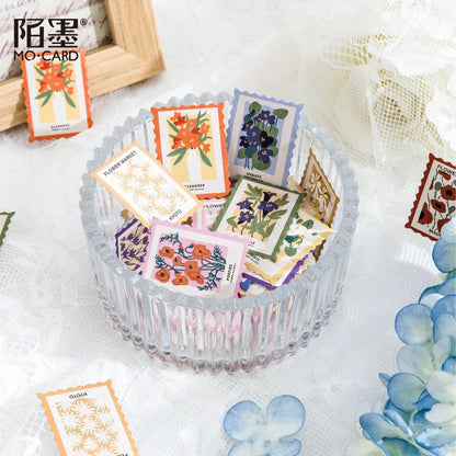 45 Pcs Stamp Style Flower Stickers Set for Journal Planner DIY Crafts Scrapbooking Embellishment Diary