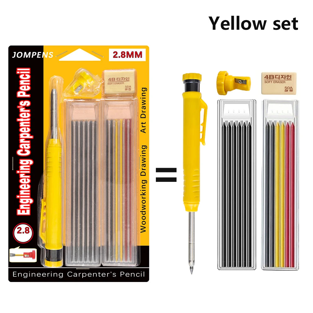 Solid Carpenter Pencil Set Woodworking Tools Mechanical Pencil 5 Colors Refill Construction Job Tools Carpentry Marking Scrib