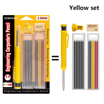 Solid Carpenter Pencil Set Woodworking Tools Mechanical Pencil 5 Colors Refill Construction Job Tools Carpentry Marking Scrib