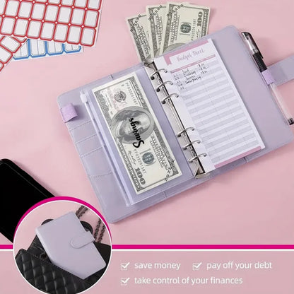 PU Leather Budget Binder With Cash Envelopes Pockets Zip Small French Budget Pouch Binder For Saving Money A6 Planner Organiz